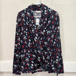 LOFT Outlet Petaled Cozy Wrap Top Navy Size Large NWT